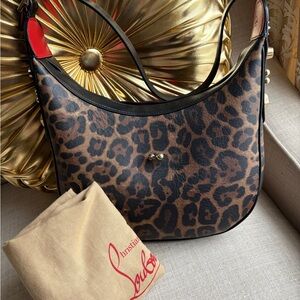 Calfskin Leopard Print Carasky Shoulder Bag